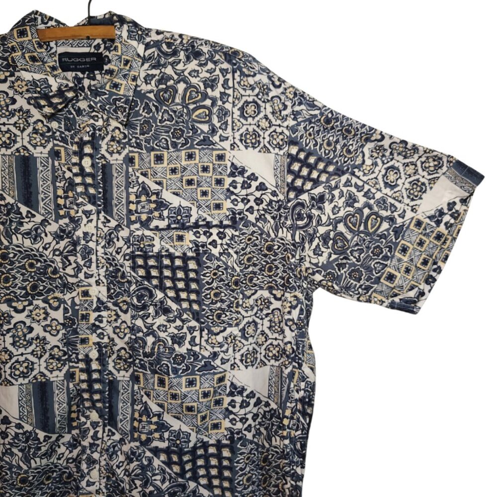 Vintage Mens Rugger by Gant Poplin‎ Button-Down Paisley Shirt XL 90s, 80s Preppy - Picture 3 of 5